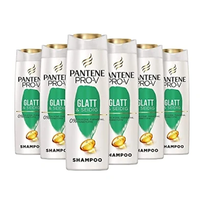 Obrázek Pantene pro V hladký &amp; hedvábný šampon nepoddajné vlasy, balení 6 ks (6 x 300 ml)