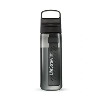 Obrázek LifeStraw Série Go láhev na pití bez BPA s vodním filtrem 650 ml pro cestování a každodenní použití odstraňuje bakterie, parazity, mikroplasty + zlepšuje chuť, nordic Noir (černá)