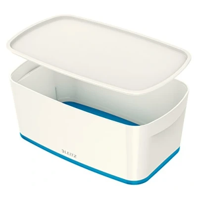 Obrázek Leitz MyBox, úložný box s víkem, malý, neprůhledný, bílá/modrá metalická, plast, 52294036