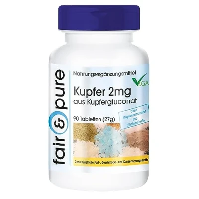 Obrázek Fair &amp; Pure® Měděné tablety 2 mg 90 tablet glukonát měďnatý veganský bez stearátu hořečnatého