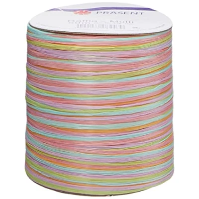 Obrázek PRÄSENT C.E. Pattberg Raffia Multicolour Bastband šeříková, oranžová zelená, 50 m dárková stuha k zabalení, 5 pramenných náramků pro kutily, příslušenství dekoraci a tvoření