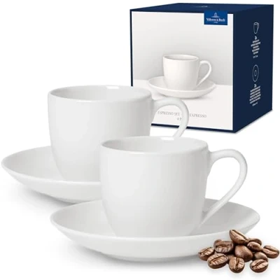 Obrázek Villeroy &amp; Boch For Me sada šálků a hrnků 4dílná bílá, vhodné do myčky nádobí, mikrovlnné trouby, hrnek, porcelán, kelímek na horké nápoje, prémiový porcelain