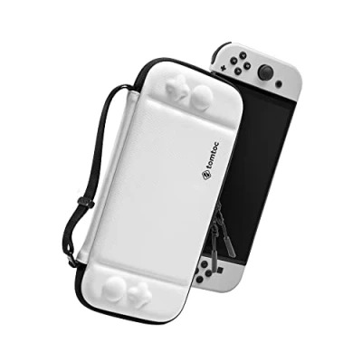 Obrázek tomtoc Slim Tasche Case für Nintendo Switch / OLED Modell, Ultra dünn, Schlank, Leicht Hartschalen, Rundumschutz Tragetasche Konsole und 10 Spiele, Eva Hard Schutzhülle, Weiß