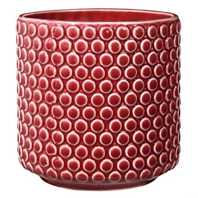 Obrázek Bloomingville Květináč Dot Retro Krycí Vintage pro pokojové rostliny M (15,5 cm ø) otvor: 13 ø, červená, keramika