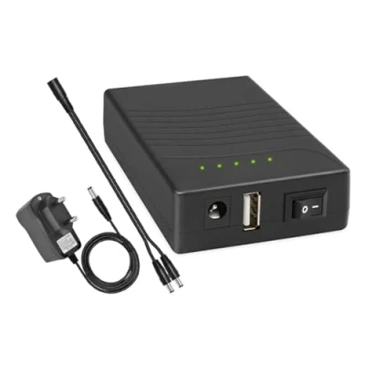 Obrázek TalentCell Powerbanka, externí akumulátor, lithium iontový nabíjecí, 36 W, 12,V/3 000 mAh, dvojitý výstup à 12 V/5 V, s nabíječkou, pro LED světelné pásky, CCTV kamery, atd., černá