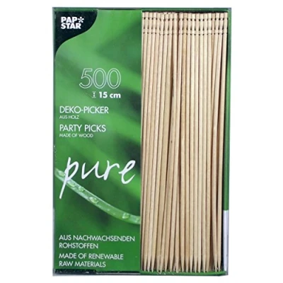 Obrázek Papstar Špízy Fingerfood / dřevěné špízy &quot;Pure&quot; (500 kusů) 15 cm, z přírodního dřeva bambusu se soustruženým koncem, pro fingerfood, malé občerstvení, antipasti a koktejly, stylový design #81097