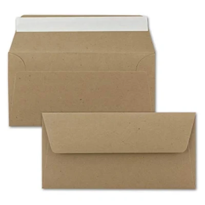 Obrázek 25x kraftový papír obálky DIN dlouhé hnědé ekologické samolepicí 11 x 22 cm 120 g/m² dopisní bez okénka z recyklovaného papíru od NEUSER PAPIER
