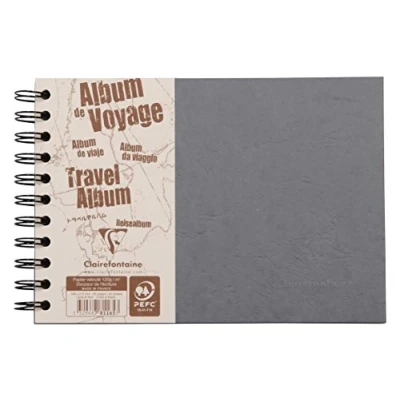 Obrázek Clairefontaine 781165C Reisealbum Agebag, DIN A5, 14,8 x 21 cm, 40 Blatt, liniert und blanko, Doppelspiralbindung, praktsich belastbar, 1 Stück, grau