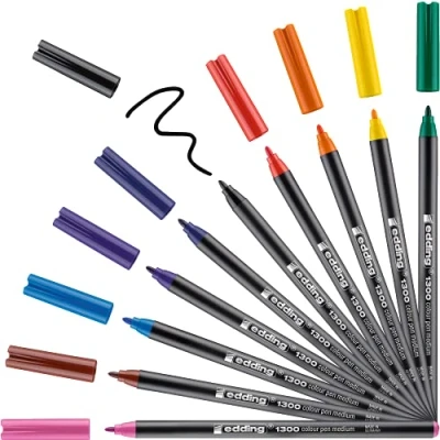 Obrázek edding 1300 fixů na vlákna medium vícebarevné 10 tužek kulatý hrot 2 mm fixy pro kreslení a psaní značkovač do školy, mandala, bullet Journal