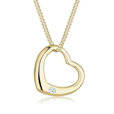 Obrázek Elli DIAMONDS řetízek na krk dámský srdce Love s diamantem (0,03 ct.) ze žlutého zlata 375, Fazetový brus, Diamant