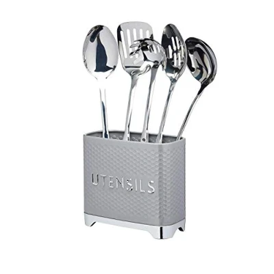 Obrázek KitchenCraft Lovello Utensilienhalter mit geometrischem Sechseck Muster, strukturiert, 20 x 10 18 cm, Schattengrau