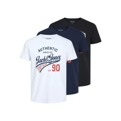 Obrázek JACK &amp; JONES Male tričko 3dílné balení logo kulatý výstřih tričko, Black/Balení: black+white+námořnická blejzr