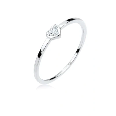 Obrázek Elli Prémiový prsten dámský symbol srdce diamant (0,06 ct.) ze sterlingového stříbra 925, Fazetový brus,