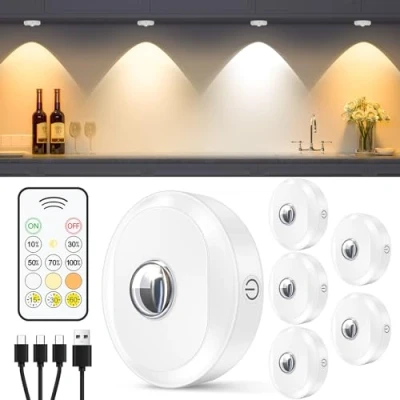 Obrázek WILLED osvětlení skříně bezdrátové LED s dálkovým ovládáním, USB nabíjecí vitríny LED, baterie 1200 mAh podhledové svítidlo do kuchyně stmívatelné bodové funkcí