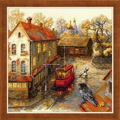 Obrázek Riolis vyšívání křížkovým stehem sada teplý podzim, bavlna, vícebarevná, 30 x 1 cm