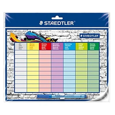Obrázek STAEDTLER Rozvrh hodin Lumocolor, samolepicí a znovu použitelný, lze za sucha stírat, včetně Lumocolor correctable kolíkové svorky, 641 SP2