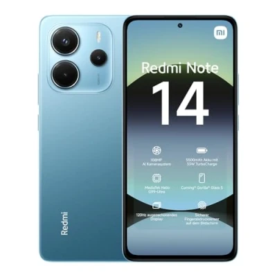 Obrázek Xiaomi Redmi Note 14 Smartphone, 8 + 256GB, Blue, 108MP AI Kamerasystem, 5500mAh Akku, 120Hz Augenschutzdisplay, Funktionen (kein Ladegerät enthalten)