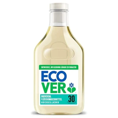 Obrázek Ecover prací prostředek Univerzální ibišek a jasmín (1,5 l/30 pracích cyklů), tekutý s přísadami na bázi rostlin, pečující kompletní pro zachování ochranu oděvů