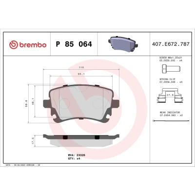 Obrázek Sada brzdových destiček, kotoučová brzda BREMBO P 85 064