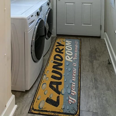Obrázek Ottomanson Laundry Kollektion Teppich mit Gummirückseite und Seifenblasen Design, 50 cm x 150 cm, Gelb/Grau