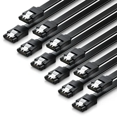 Obrázek deleyCON 6x 50cm SATA 3 kabel v sadě III datový HDD SSD spojovací připojovací kovový klip 6 GBit/s 2 rovné konektor typu L černý