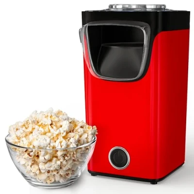 Obrázek Gadgy Horkovzdušný stroj na popcorn přístroj výrobu popcornu Bez tuku a oleje kleštičky popkorn popper s cukrem hotovo za 3 minuty odměrka včetně, červená