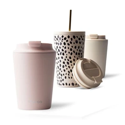 Obrázek MAMEIDO Termohrnek 350 ml, 470 ml &amp; 700 hustý hrnek na kávu s sebou z ušlechtilé oceli dvoustěnně izolovaný, zabezpečený proti vytečení Coffee to go udržuje teplo (Blush Kissed, 0,35 l)