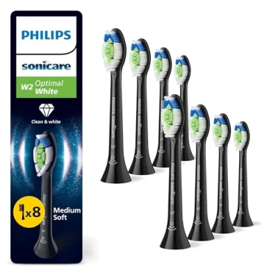Obrázek Philips Sonicare W2 Optimal White, originální náhradní hlavice kartáčku, černé, balení 8 ks, HX6068/88