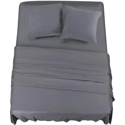 Obrázek Utopia Bedding 4dílná sada prostěradel 160 x 200 cm, šedá polyesterové mikrovlákno, 1 napínací prostěradlo 266 259 cm a 2 povlaky na polštář 65