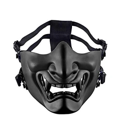 Obrázek AOUTACC Airsoft Halbgesichtsmasken, Evil Demon Monster Kabuki Samurai Hannya Oni Half Face Protective Masken Maskerade Ball, Party, Halloween, Cs War Game (Verstellbarer Riemen Schwarz)