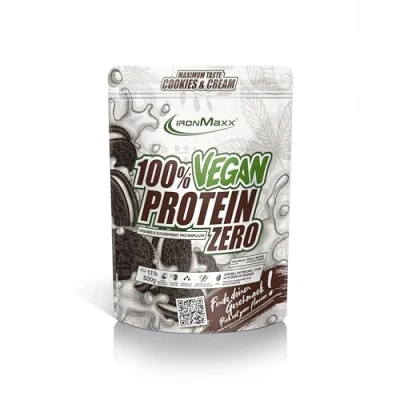 Obrázek IronMaxx 100% Vegan Protein Zero Cookies &amp; Cream 500 g proteinový prášek ze 4 složek bez cukru veganský aspartamu
