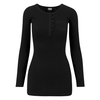 Obrázek Urban Classics Ladies LONG RIB Pocket Turnup TEE Top s dlouhým rukávem, Ženy, Velikost: Large, Black