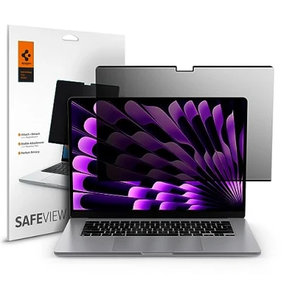 Obrázek Spigen SafeView magnetický filtr na ochranu soukromí pro MacBook Air 15 palců s čipem M3/M2 (od 2023), ochranný filtr, ochrana soukromí, před oslněním, proti otiskům prstů