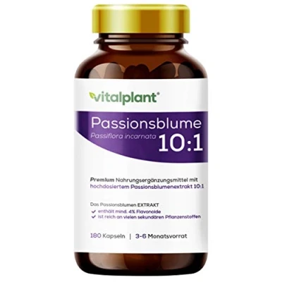 Obrázek Vitalplant® Extrakt z mučenky 10:1 v hnědém skle 3750 mg na kapsli 180 kusů ve výhodné 6měsíční zásobě vyrobeno farmaceutické manufaktuře Německu Vegan