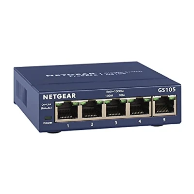 Obrázek Netgear GS105GE 5 portový neřízený gigabitový měděný spínač (Plug and Play, přenos dat až 1000 Mb / s, ventilátor, kovový kryt)
