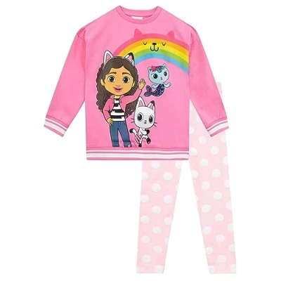 Obrázek DREAMWORKS GABBY&#039;S DOLLHOUSE sada z mikiny a legín pro dívky Pandy Paws Mercat Co Ord dívčí oblečení oficiální zboží Gabby, Růžová