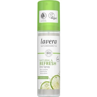 Obrázek lavera, Deo Spray NATURAL REFRESH veganská přírodní kosmetika bio limetka minerály bez hliníku Spolehlivá ochrana pro svěží pocit pleti 48 hodin 75 ml, limetka, 1 kus