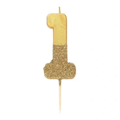 Obrázek Glitzer Zahlenkerze, goldene Nummer 1, mehrfarbig verfügbar von Talking Tables. Ideal für Kinder und Erwachsene Geburtstage, oder Meilenstein Anlässe. Erstklassig als Kuchen Torten Deko.