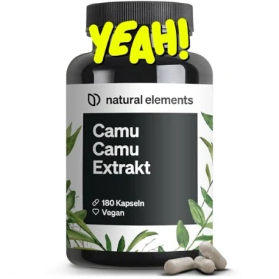Obrázek Kapsle s extraktem Camu vitamin C 180 veganských kapslí na 6 měsíců 500 mg extraktu v jedné kapsli bez nežádoucích přísad, vyrobeno Německu a laboratorně testováno
