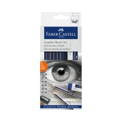 Obrázek FABER CASTELL 114000 Graphite Sketch sada, 8dílná, s 6 zlatými tužkami, 1 ořezávátko, guma