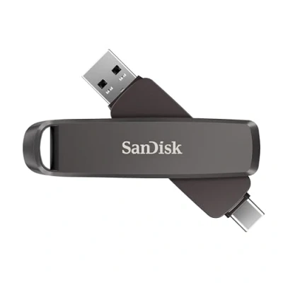 Obrázek SanDisk Extreme PRO DUAL Drive 1 TB, flash disk 2 v USB Type a C, vysoký výkon, rychlost čtení až 1000 MB/s, automatické zálohování, správa souborů, kovové pouzdro, černá