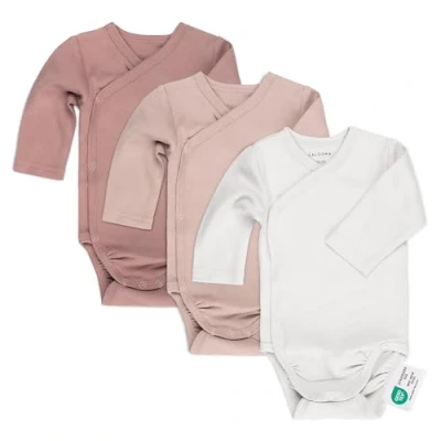 Obrázek LaLoona zavinovací body s dlouhým rukávem balení 3 ks Baby Set z bavlny, knoflíky, testováno ÖkoTex Standard 100, Růžová