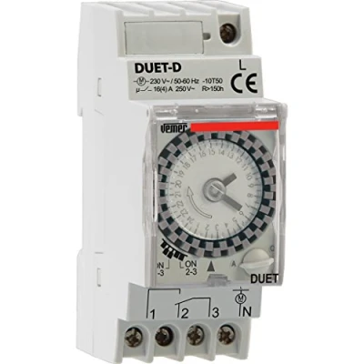 Obrázek VEMER VP879100 Duet D Elektromechanisch Zeitschaltuhr mit Täglicher Programmierung, Montage DIN Hutschiene, Grau