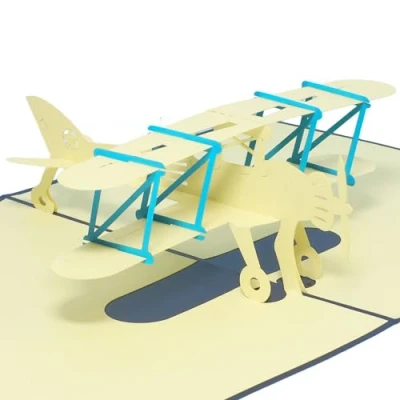 Obrázek LINPopUp®, LIN POP 146 UP přání 3D pohlednice pohlednice, narozeninové blahopřání řidičský průkaz Pilot letadlo, dvojplošník