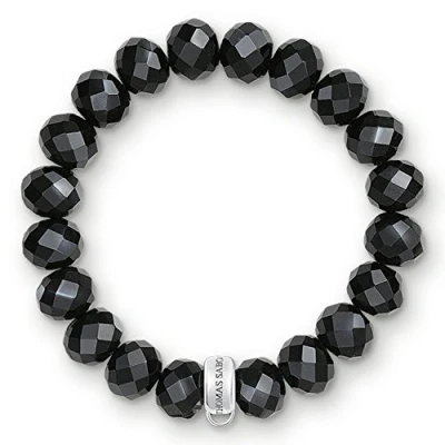 Obrázek Thomas Sabo Dámský elegantní náramek obsidián černý Charm Club 925 sterlingové stříbro X0035 023 11, Mincovní stříbro, Bez kamene.