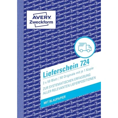 Obrázek AVERY Zweckform 724 dodacího listu (A6, 2 x 50 listů, s listem modrého papíru a jedním prázdným průrazem, pro systematické zaznamenání všech relevantních položek dodání), bílý, 1 kus