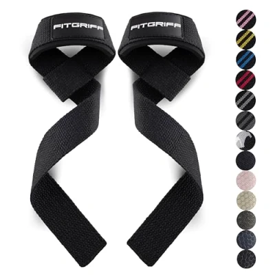 Obrázek Fitgriff® Posilovací pomůcky (polstrované) pro silový trénink, kulturistiku, fitness mrtvý tah popruhy lifting pásy ženy a muže (Full Black)