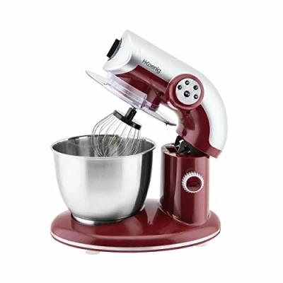 Obrázek H.Koenig Kuchyňský robot KM80 / 5l mísa z ušlechtilé oceli až 2 kg těsta 3 nástavce 1000 W 4 rychlostní stupně červená