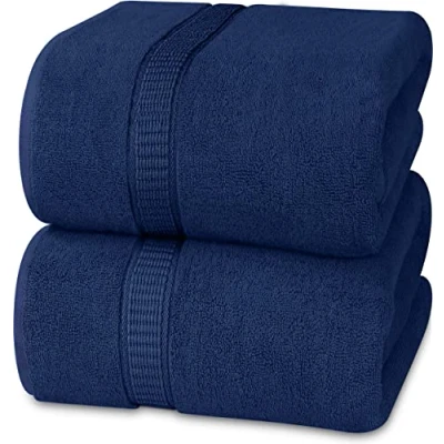 Obrázek Utopia Towels 2 velké osušky z bavlny s věšákem, do sauny, osušky, ručníky 90 x 180 cm (námořnická modrá)