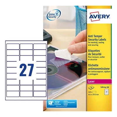 Obrázek Avery etikety, Manipulationssicher, 20 listů/27 štítek pro Folio